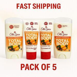 Old Spice Total Body Deodorant Mandarin & Sandalwood Aluminum Free Lot 5